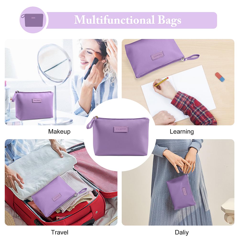 MAANGE Cosmetic Bags for Women Small Makeup Bag for Purse Pu Leather Makeup Pouch Travel Makeup Bag with Zipper Make Up Bag for Travelling (Purple)