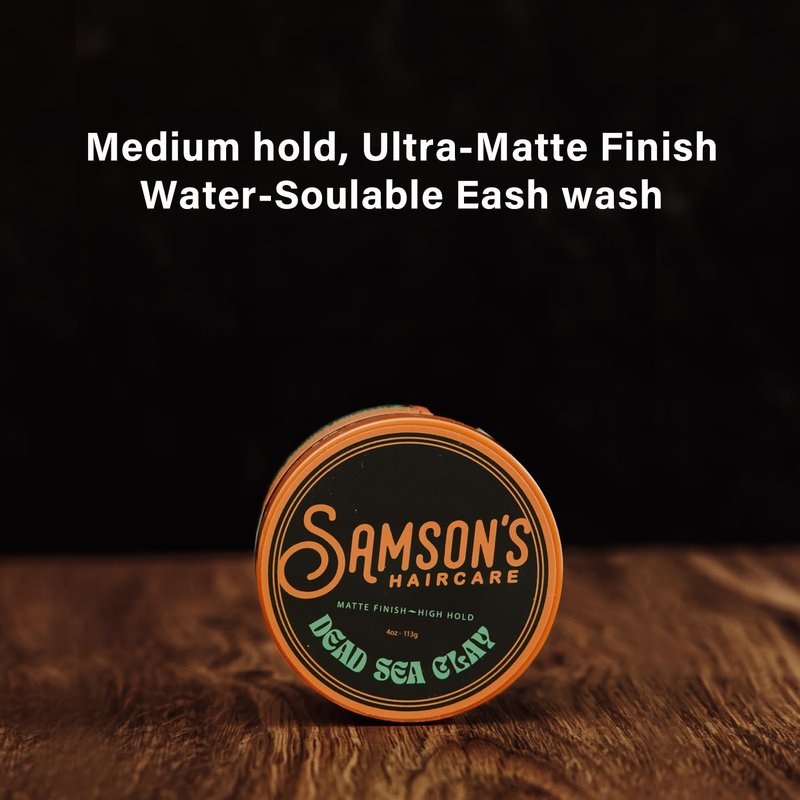 SAMSON'S HAIRCARE Dead Sea Hair Styling Clay, Nourishing and Revitalizing Hair, With Black Hawaiian Sea Salt, High Hold, Ultra-Matte Finish, 4 oz.