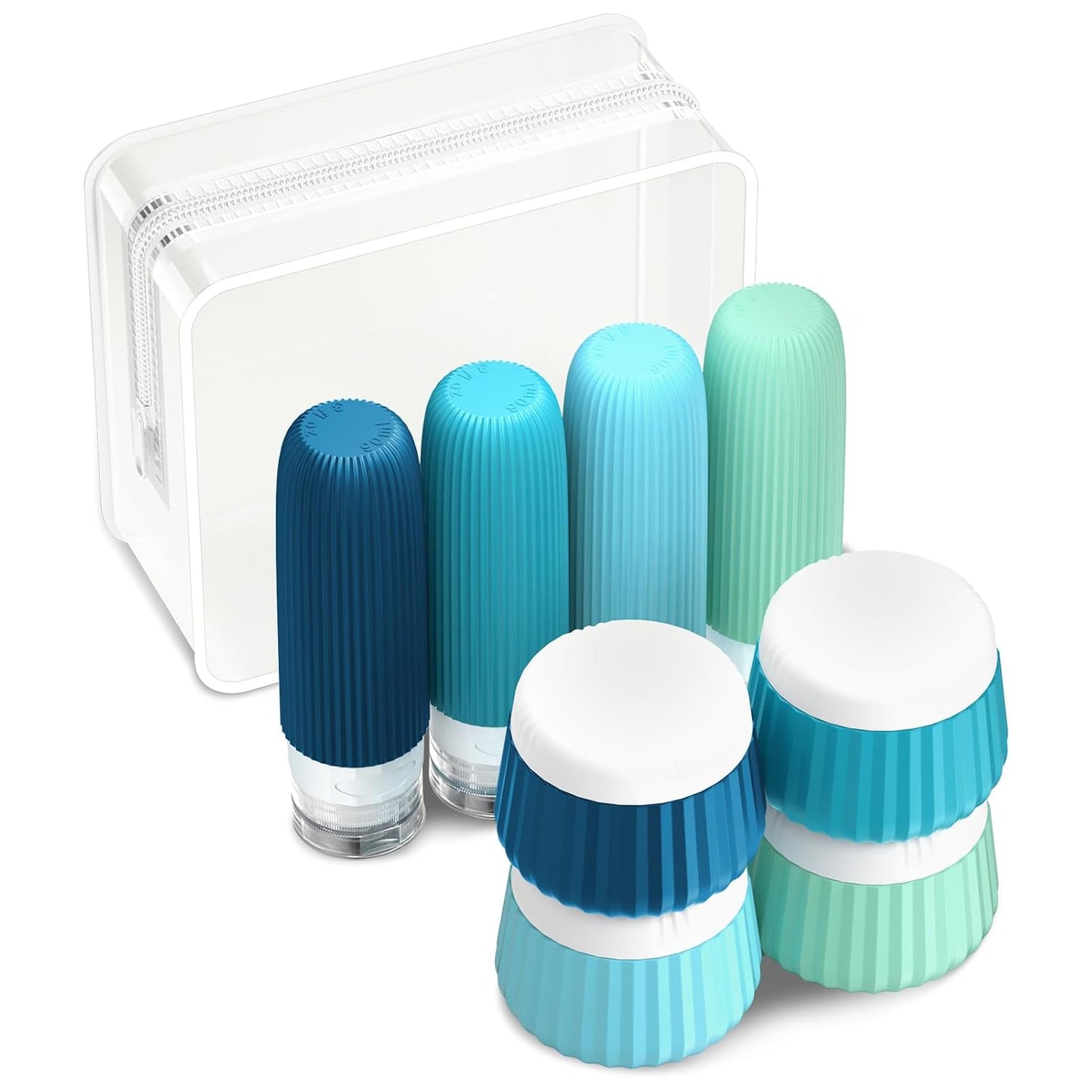 Travel Bottles - 8 Pack TSA Approved 3 oz Leak Proof Silicone Containers | Clear Toiletry Jars