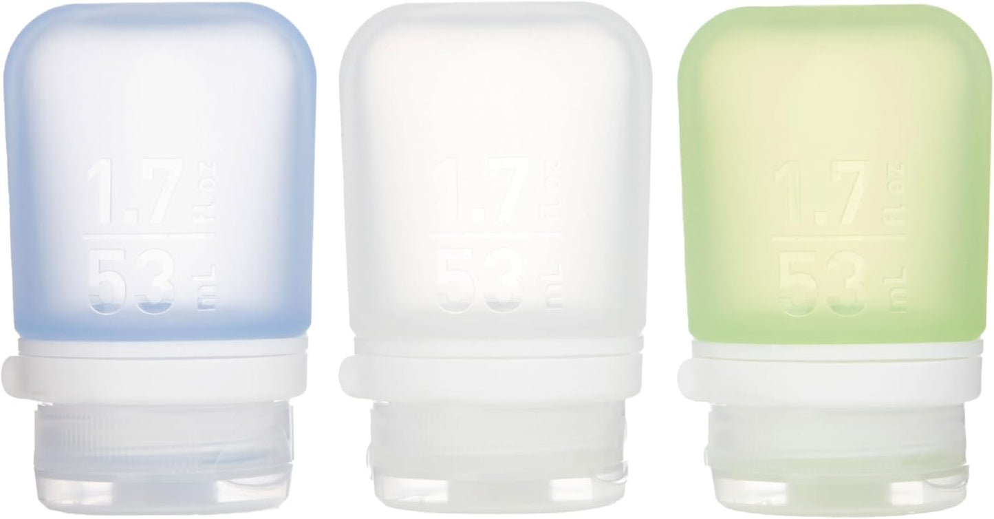 GoToob+ Travel Bottles - Silicone Leak-Proof Toiletry Tubes | 3-Pack Small (1.7 fl oz) - Clear/Green/Blue