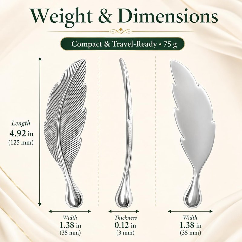 Stainless Steel Gua Sha Tool for Face, 304 Cooling Metal Facial Massager, Jawline Sculpting, De-Puffing, Under Eye Bags, Lymphatic Drainage, Feather Shape with Acupressure Tip, Gift for Women Men