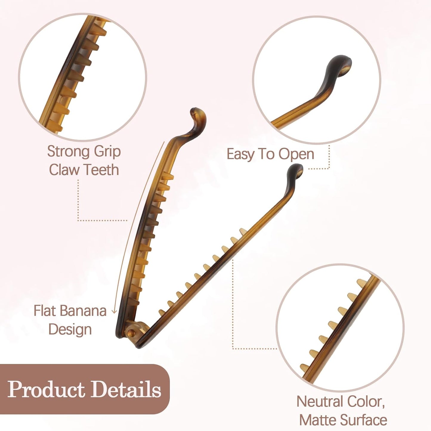 French Banana Hair Clips - 6 Pcs Set for Thick/Thin Hair - Ponytail Holders | Black & Tortoise