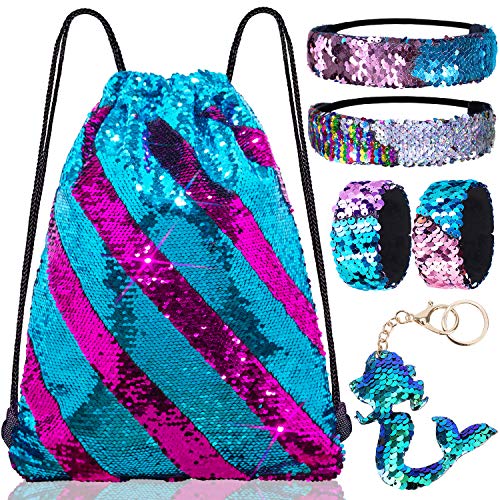 GA&EN Mermaid Reversible Sequin Drawstring Backpack - Blue/Violet Red