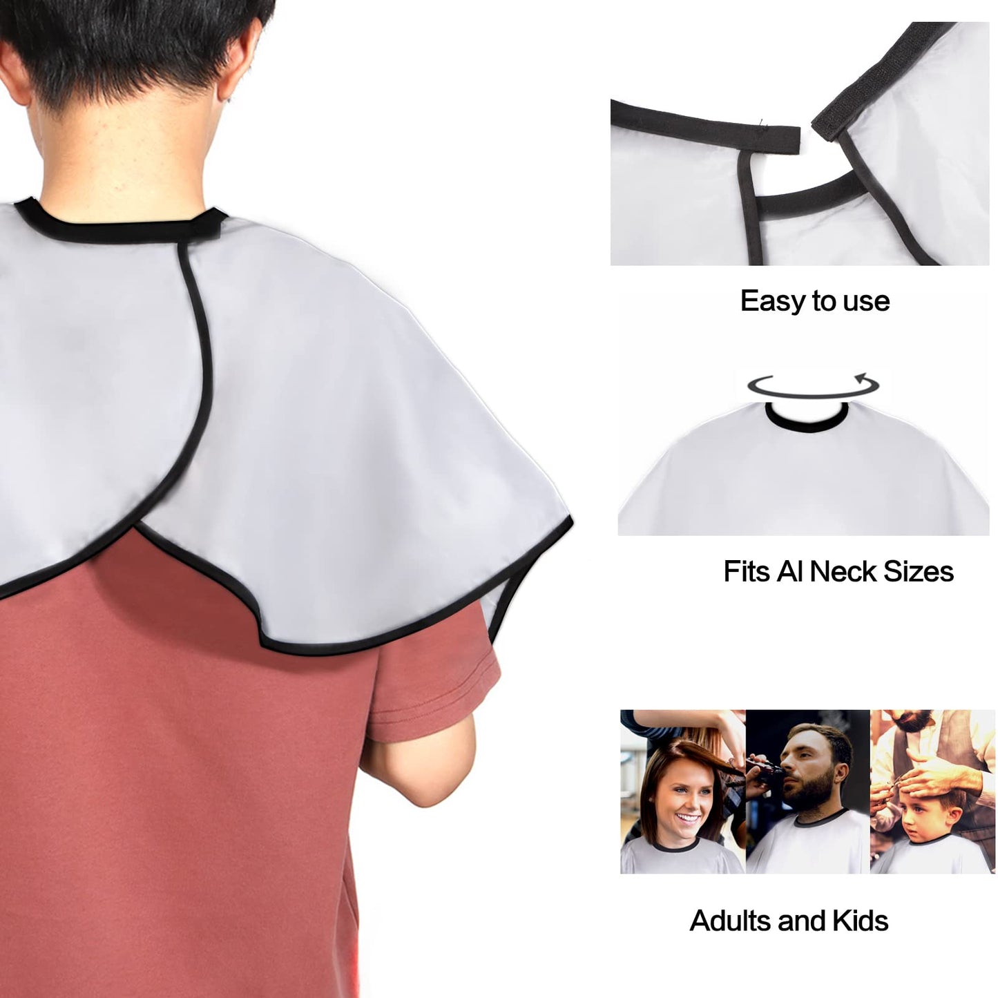 Short Barber Cape, Waterproof Nylon Salon Hair Cutting Cape, Makeup Artist Cape for Hair Dye, Comb-out, Styling, Shampoo (1, White)