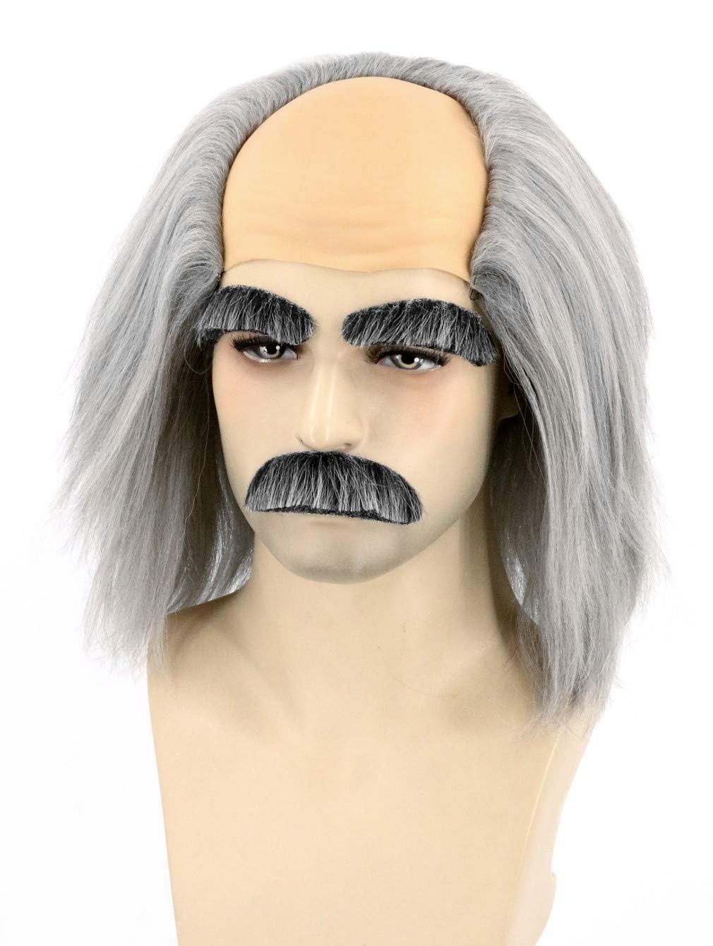 Topcosplay Mad Scientist Wig Old Man Wigs Halloween Costume Bald Wigs With Moustache Eyebrows