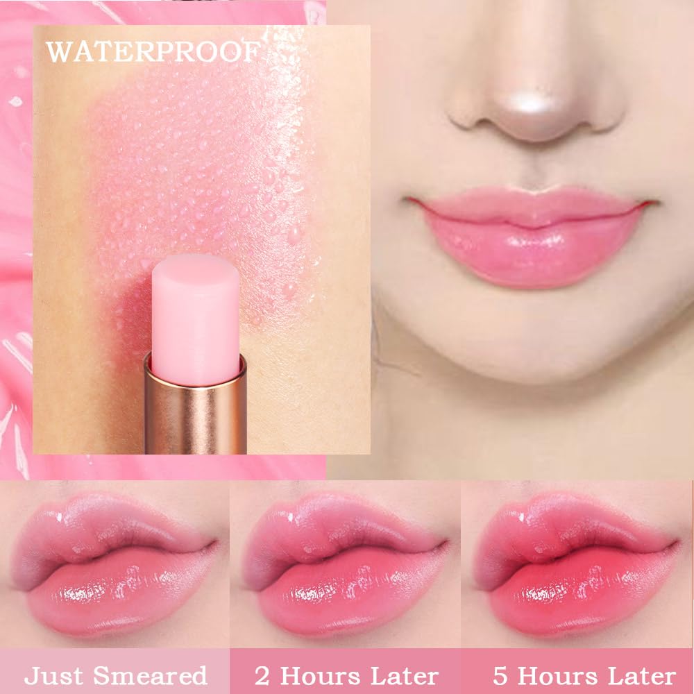 Peach Color Changing Lipstick - Long Lasting Waterproof Lip Stain | Moisturizing Lip Balm Set (6 Pcs)