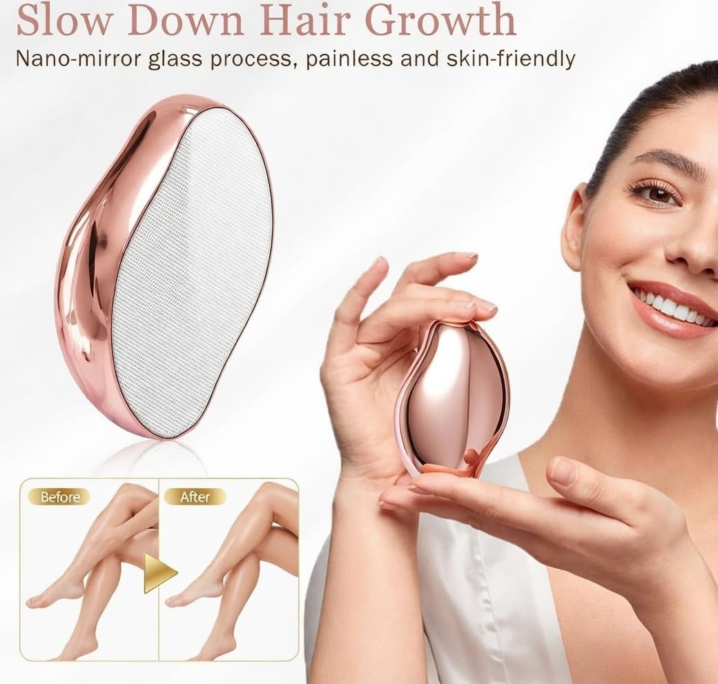 Crystal Hair Remover - Painless Glass Hair Eraser for Face, Leg, Body & Arm - Waterproof Epilator with Exfoliating Benefits - Compact & Travel-Friendly Design