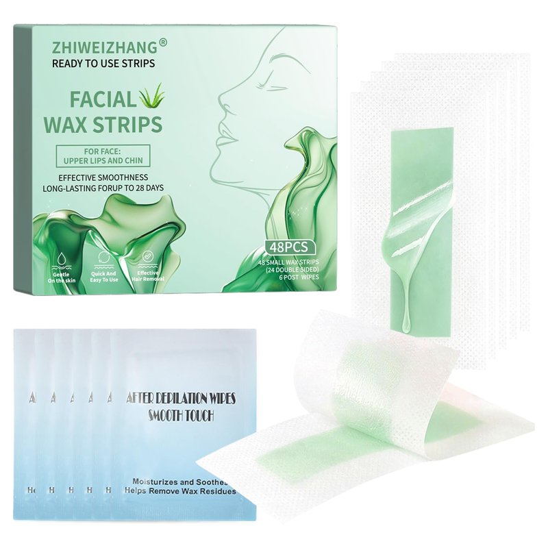 Facial Wax Strips - 48 PCS Hair Removal Kit with Aloe Vera for Sensitive Skin | At-Home Waxing for Eyebrows, Upper Lip, Bikini & Brazilian