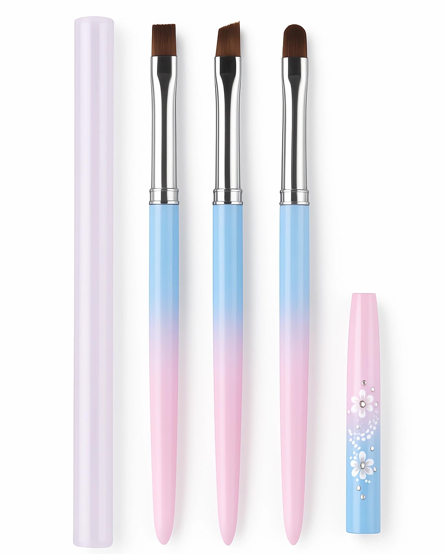 Nail Art Clean Up Brushes – 3pcs Flat, Angled & Oval Nail Brushes for Cleaning Gel Polish Mistakes on Cuticles & Fingers – Acetone-Resistant Gradient Handle Brushes for Nail Art Designs & Extensions