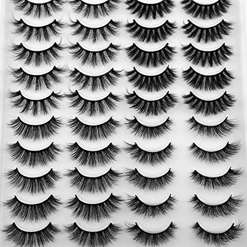 JIMIRE 20 Pairs False Eyelashes 4 Styles Mink Fluffy Pack 3D Volume