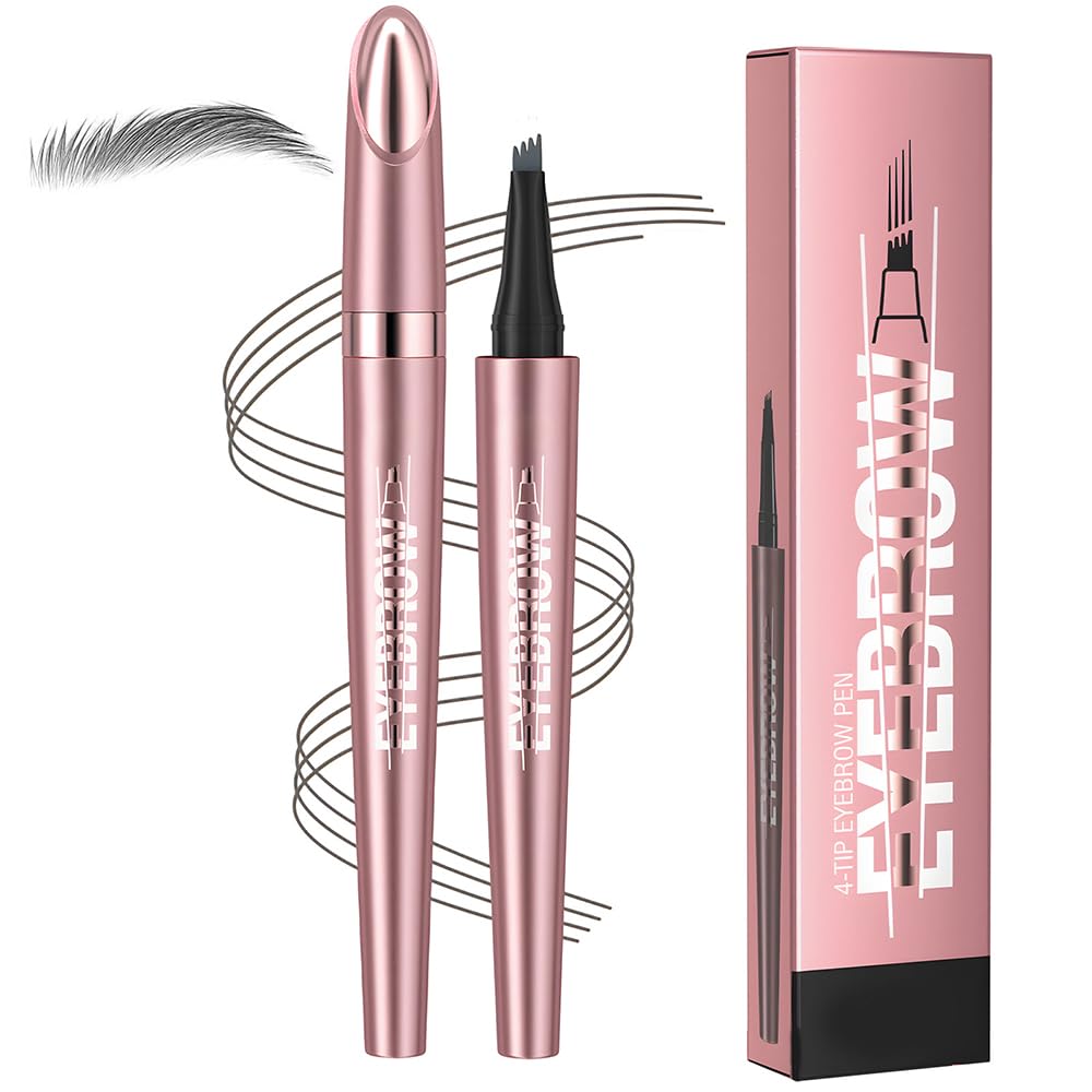 Microblading Eyebrow Pencils for Women, 2026 Upgraded 4-Tip 3D Waterproof Brow Pencils for Natural Hair-Like Brows, Long Lasting Fine Fork Tip Eyebrow Pen for Smooth Filling Shaping (Grey)
