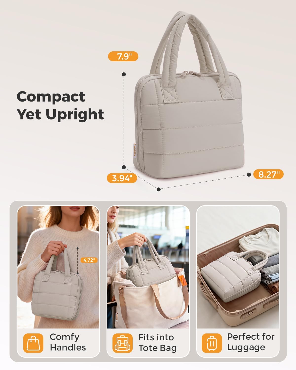 Travel Makeup Bag - Portable Fold-Down Cosmetic Organizer with Handle & Divider | Easy Clean EVA Lining