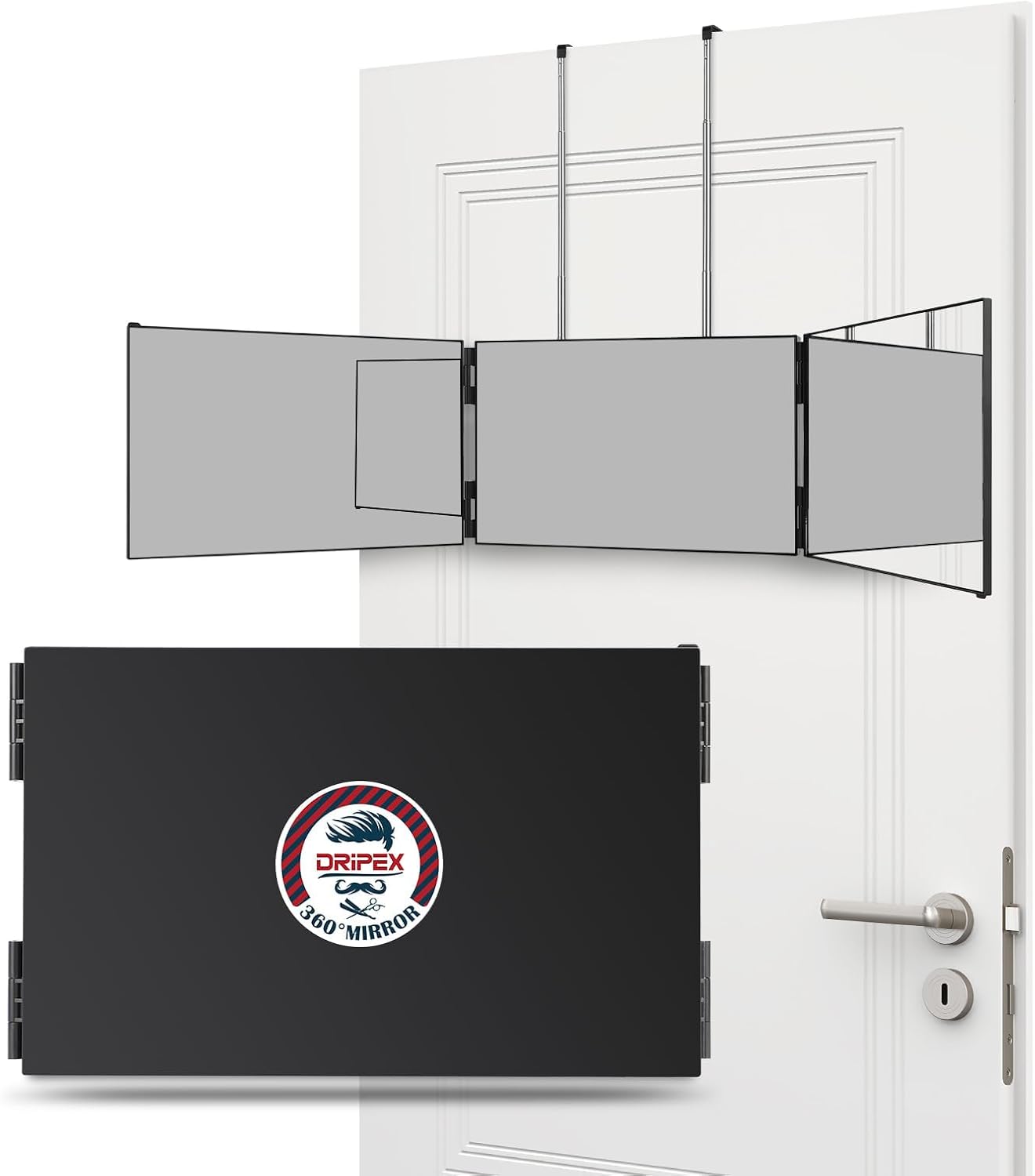 Dripex 3-Way Trifold Mirror - 360° Adjustable Self Haircut & Makeup Mirror | Black