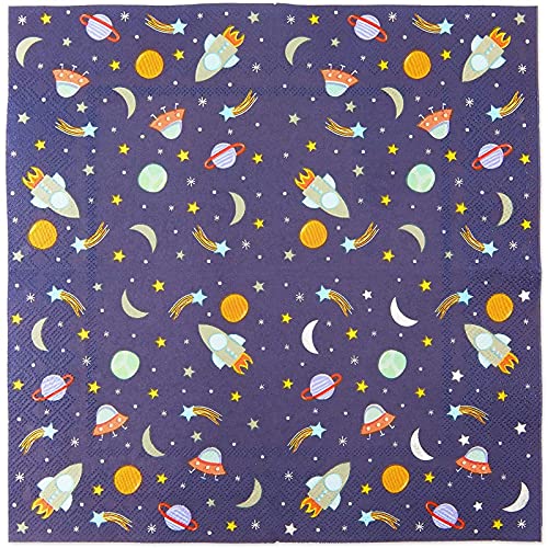 Rocket Ship Space Napkins - 50-Count, 3-Ply, 5x5 in - Kids Party Supplies