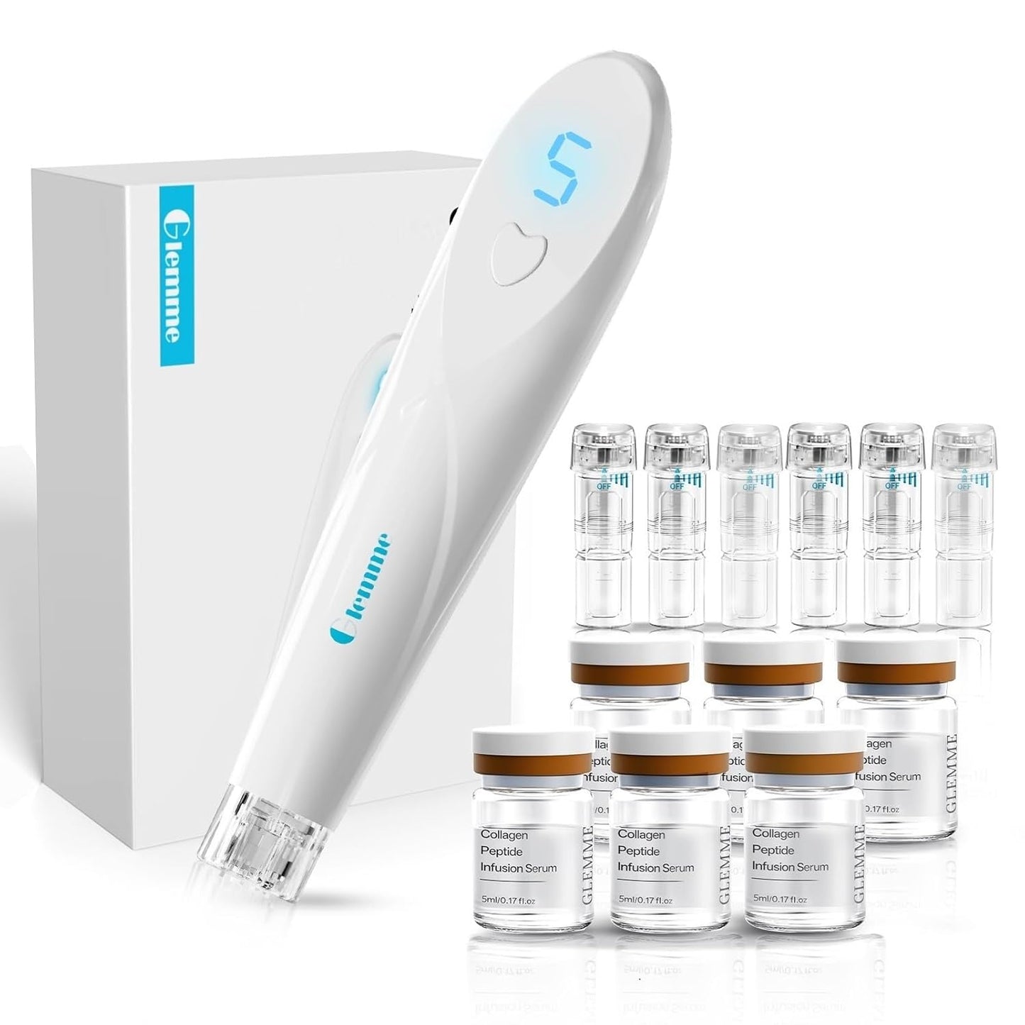 Microneedling System for Face & Neck - 0.25mm Dermabrasion Derma Stamp with Peptides & Hyaluronic Acid | 6 Weeks Supply