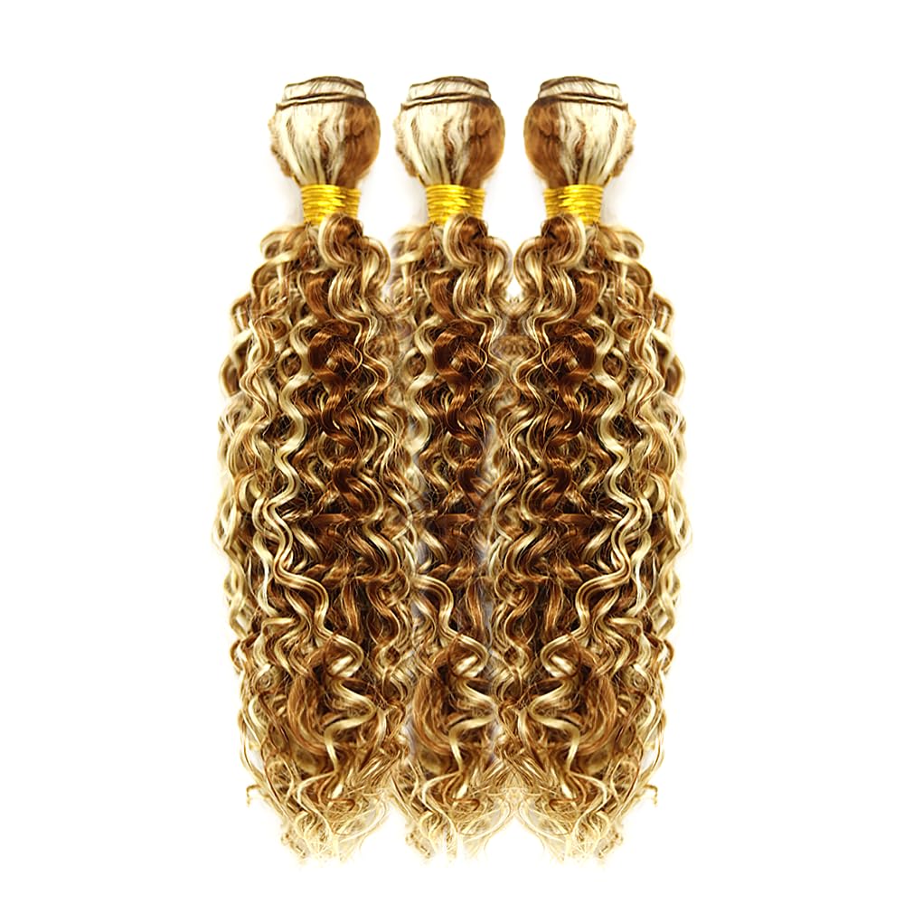 24 26 28 Inch P30/613 Highlight Blonde Bundles Human Hair 3 Bundles Brazilian Remy Hair 50 Grams/Bundle 10A Grade Unprocessed Virgin Hairs Water Wave Bundle Weaves Extensions