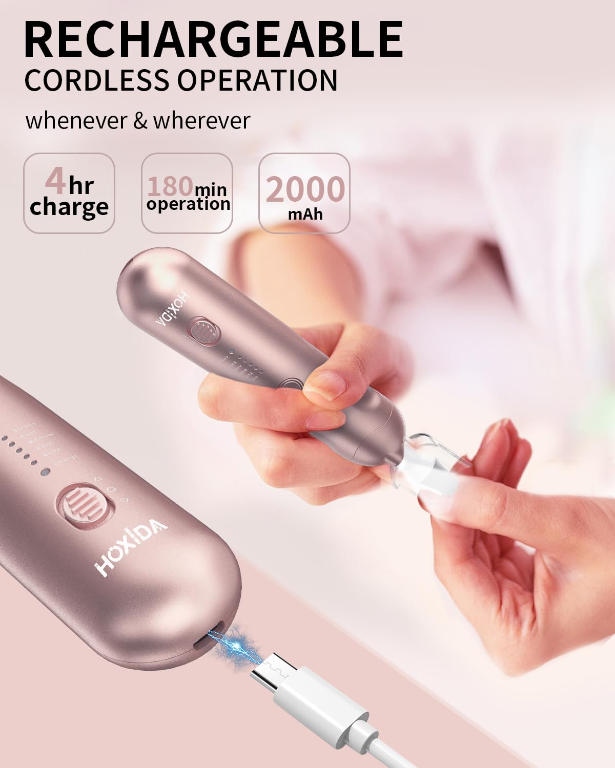 Hoxida Manicure Pedicure Kit, Professional Nail Grinder for Senior Thick Toenail, Cordless Electric Nail File, 5 Speeds Pedicure Tools for feet Callus Remover, Nail Drill for Women Hand Feet Care