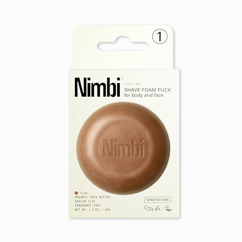 Nimbi Shave Foam Puck Clay, Fragrance-Free Solid Shaving Foam, Face and Body, 48 Uses, Pack of 1.