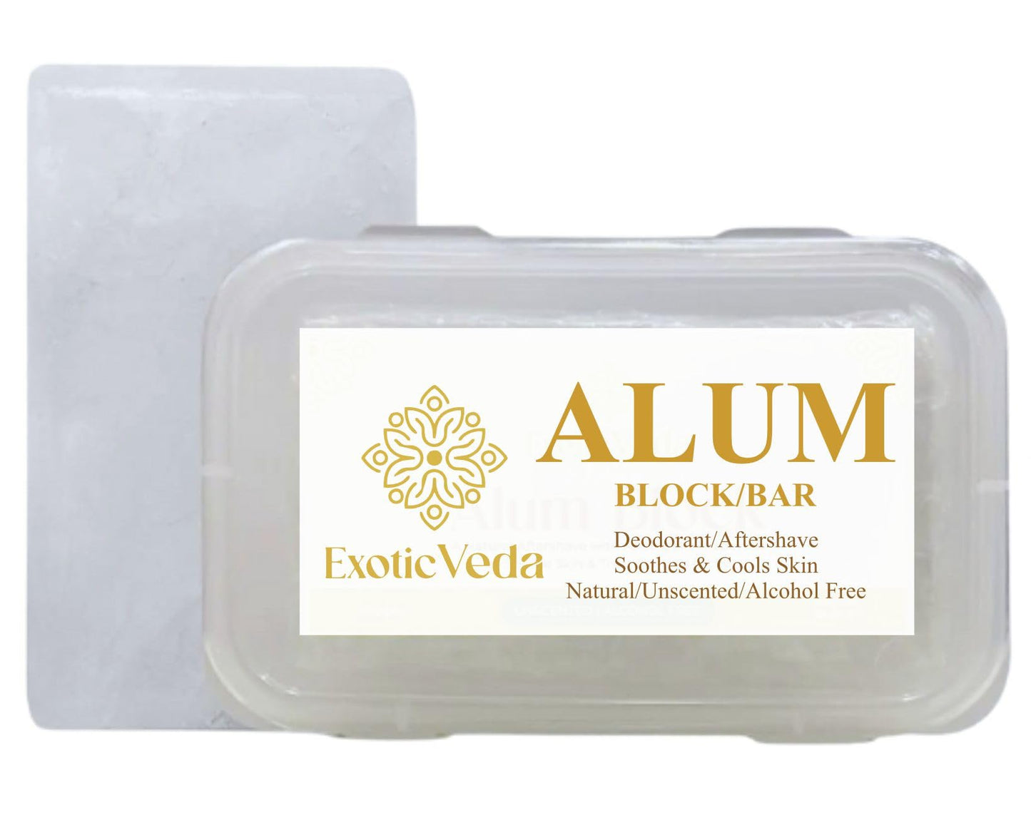 Exotic Veda Piedra de Alumbre Alum Stone 100% Pure Alum Block – Potassium Alum Crystal Stone | Natural, Unscented Deodorant & Aftershave Soothes Razor Burn, Stops Bleeding, Non-Staining, Alcohol-Free