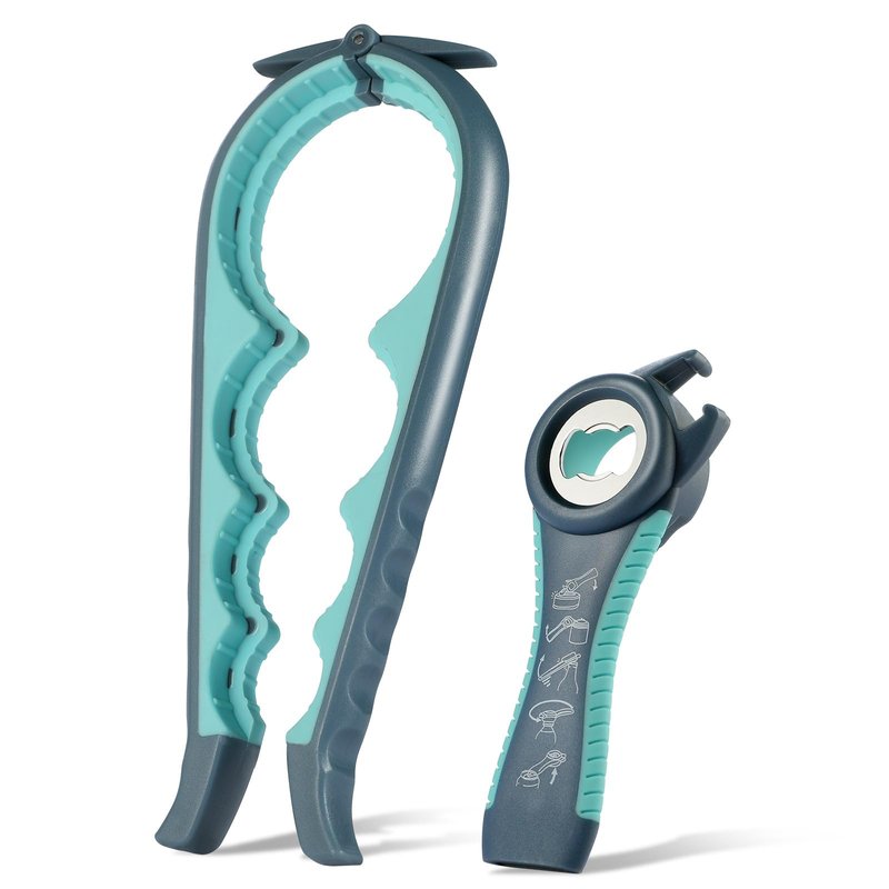 Jar Opener Bottle Opener, 5-in-1 Multi-Function Can Opener with Ergonomic Non-Slip Handle, Kitchen Tool Set for Weak Hands, Seniors with Arthritis, Blue