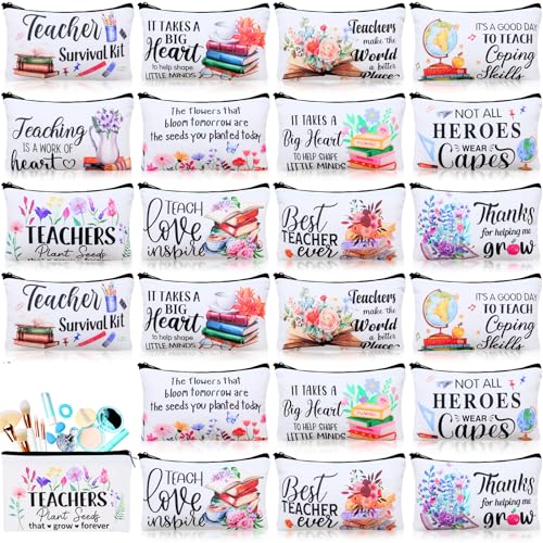 24-Piece Canvas Makeup Bag Set - Teacher Appreciation Travel Pouch