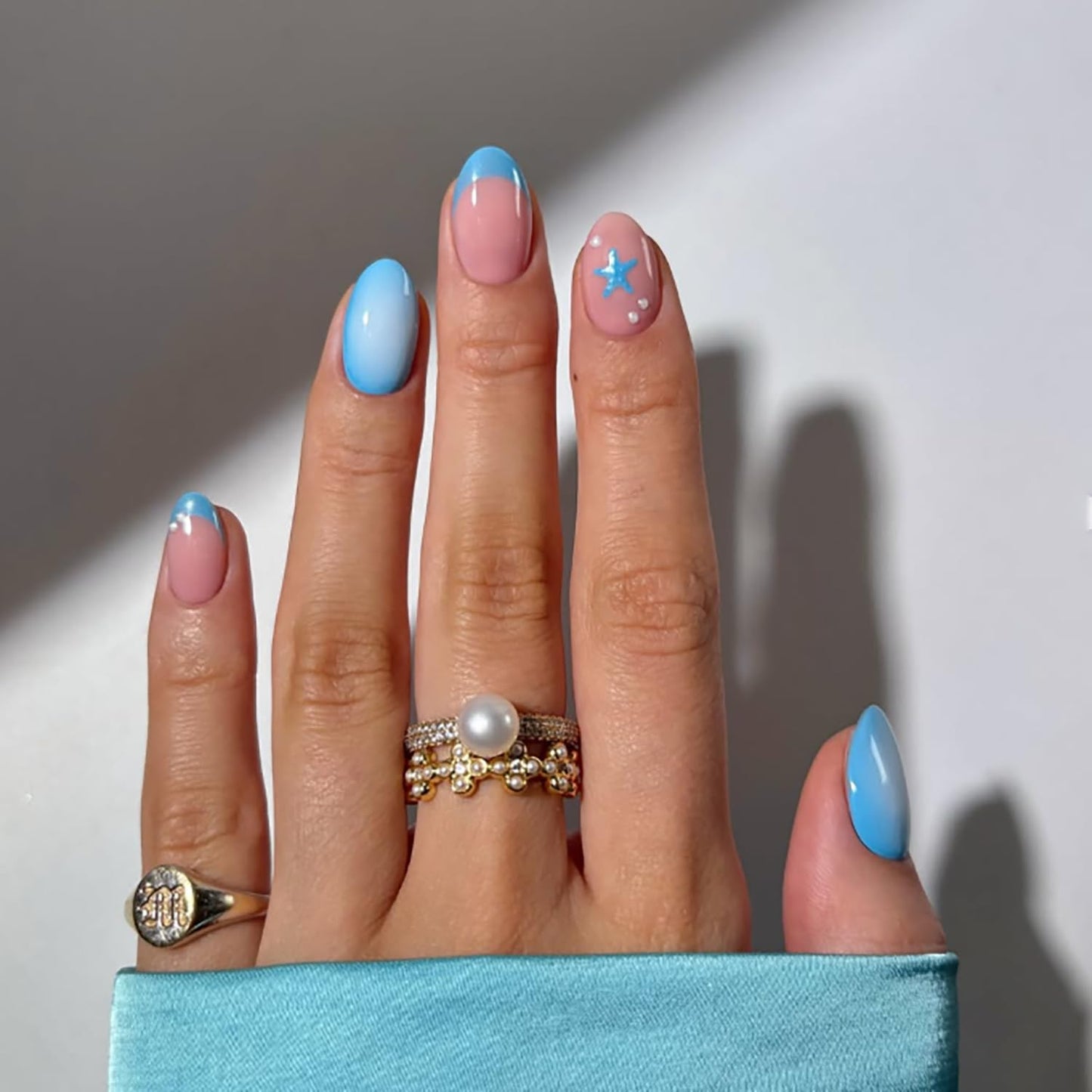 Short Press-On Almond Fake Nails - Rose Pink Acrylic with Glossy Stripe Designs | Reusable Full Cover Nails for Women