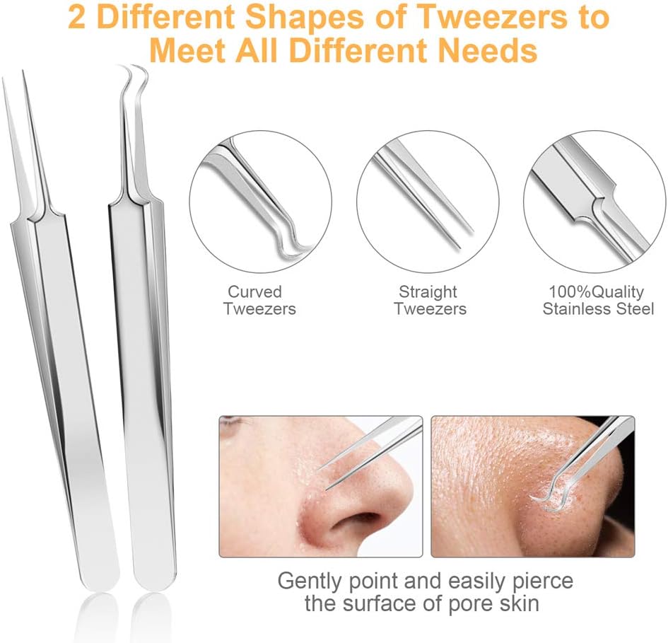 UUBAAR Blackhead Remover Tools Kit - 9PCS Stainless Steel Acne Extractors & Tweezers | Precision Face & Nose Care Set