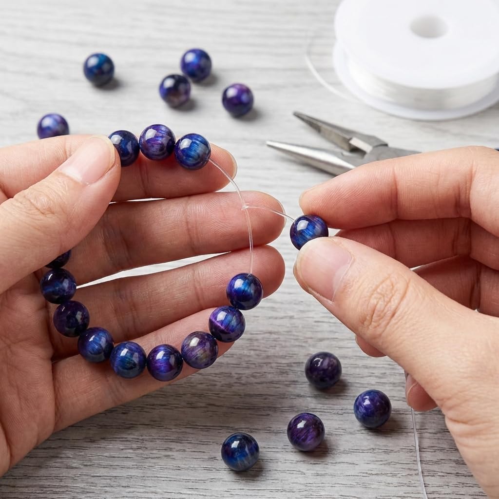 Gems for Crafting, 62pcs 6mm Natural Tiger Eye 7A Grade Polished Starry Sky Blue Tigers Beads Smooth Round Eye of The Tiger for DIY Gothic Jewelry Bracelet Necklace Making Men and Women