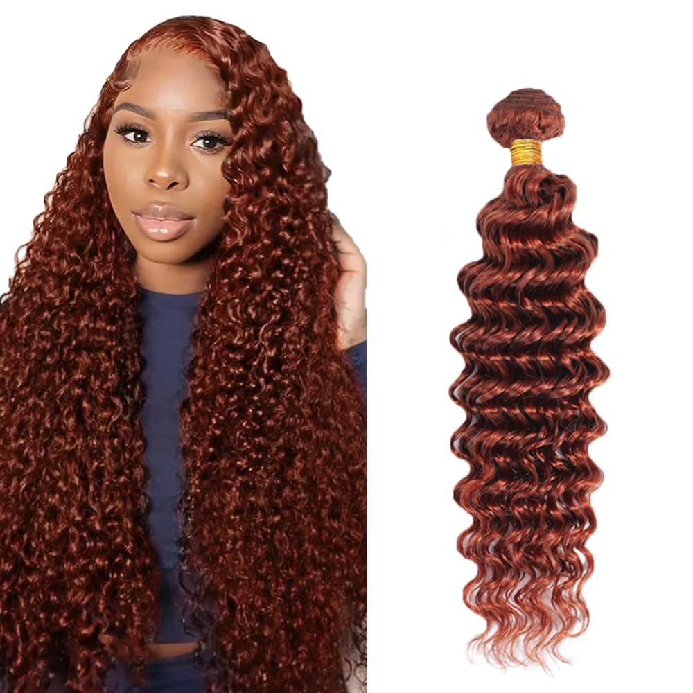 Copper Human Hair Bundles Color 33 Deep Wave Bundles 22 Inch Huxowax Peruvian Virgin Soft and Silky Remy Hair Extensions Double Weft Auburn Deep Wave Bundle 50g
