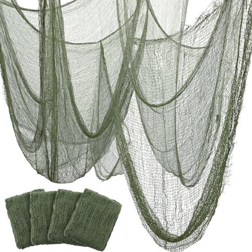 HunnmingRe Halloween Creepy Cloth - 4 Pcs Moss Green Gauze, 30x72 Inch