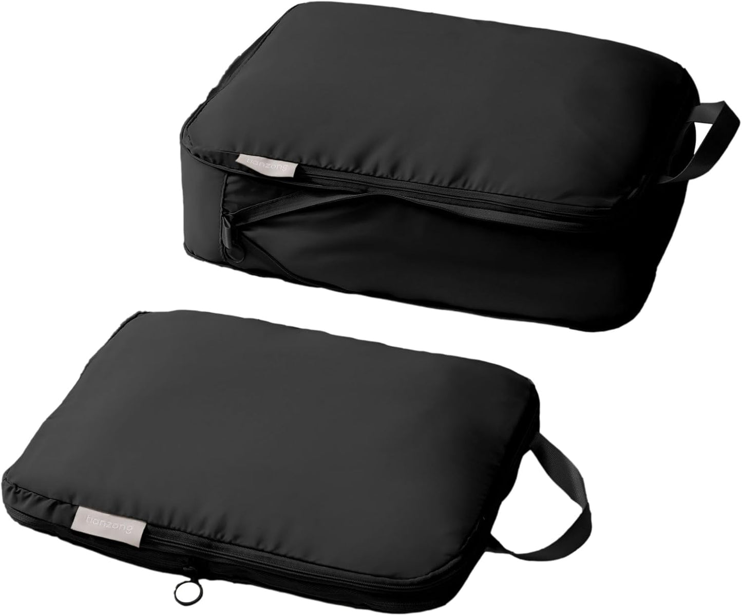 Compression Packing Cubes - Travel Luggage Organizer Set | 2 Medium Black Bags