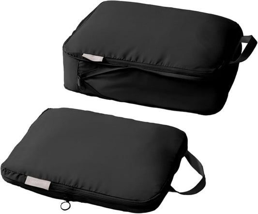 Compression Packing Cubes - Luggage Organizer Bags Set for Travel | 2 Medium Black Cubes