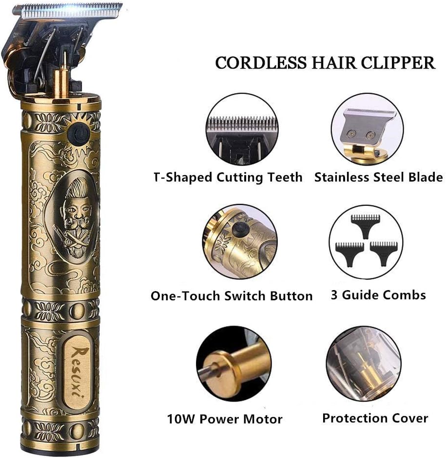 Professional Cordless Hair Trimmer for Men - T-Blade Beard Clippers | Gold Knight Close Cutting Kit
