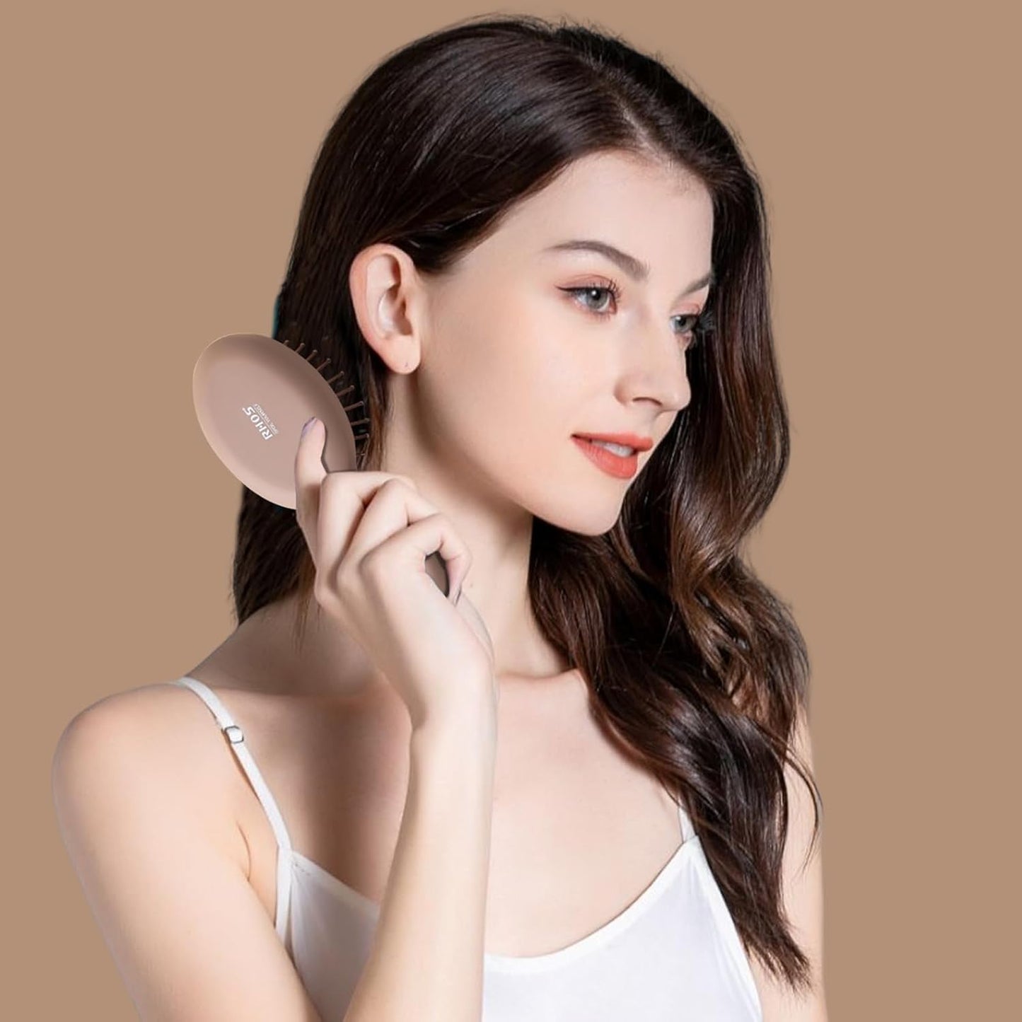Mini Hair Brush for Women, Men & Kids - Travel Size Cushion Paddle Brush with Soft Bristles | Mocha Color