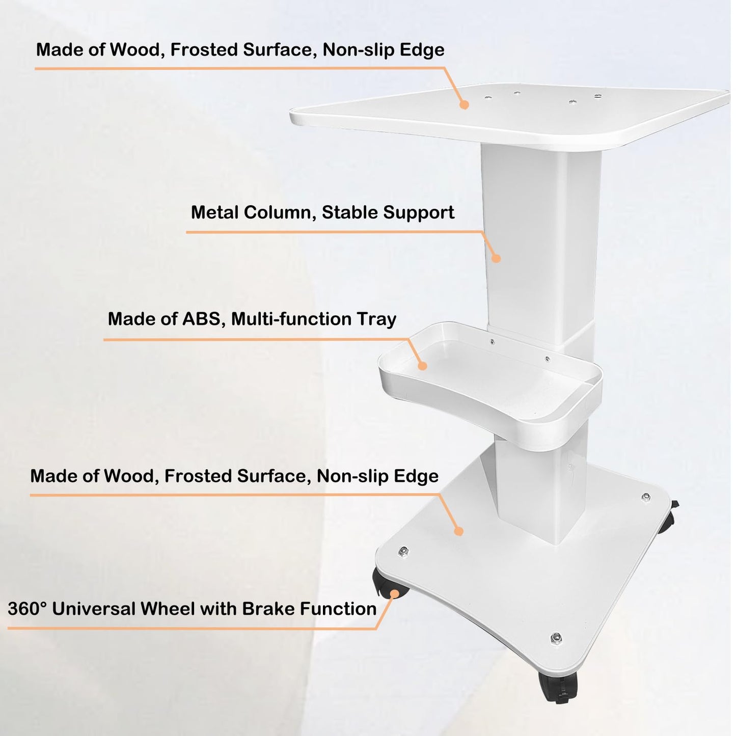 FUMOLEER Esthetician Cart, 3 Tier Beauty Rolling Trolley with Rotation Wheels, Aluminum Alloy Tray Rolling Cart for Hair Salon, Spa Salon Beauty Machine Storage