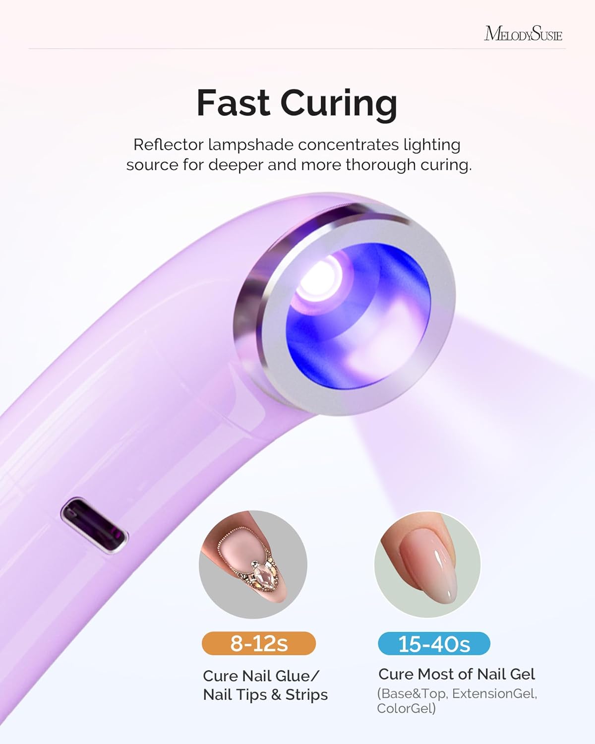 MelodySusie Ergonomic Handheld Cordless UV Nail Lamp - Rechargeable Mini LED Light with LCD Display & 2 Timers | Perfect for Soft Gels & Rhinestone Glue