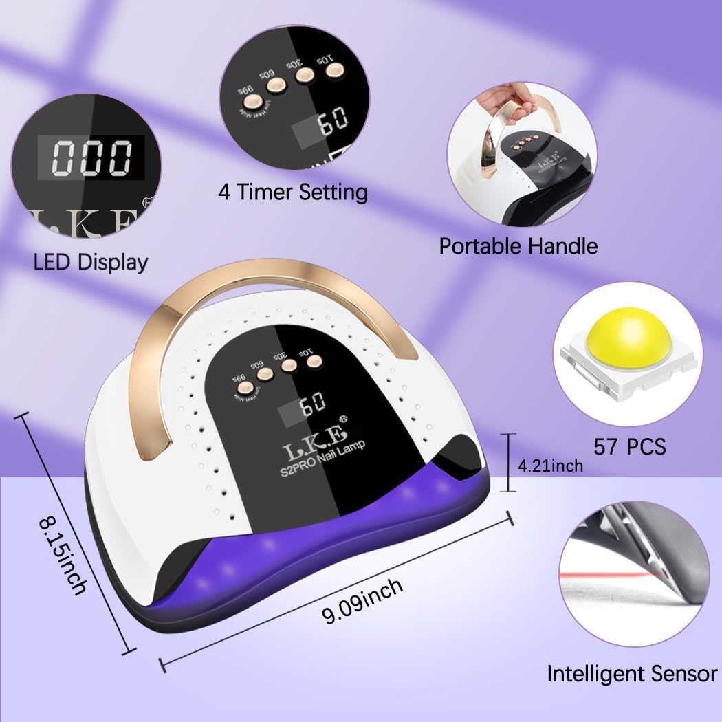268W UV LED Nail Lamp - Professional Nail Dryer for Gel Polish | 4 Timers, 57 Lamp Beads, Automatic Sensor (White)