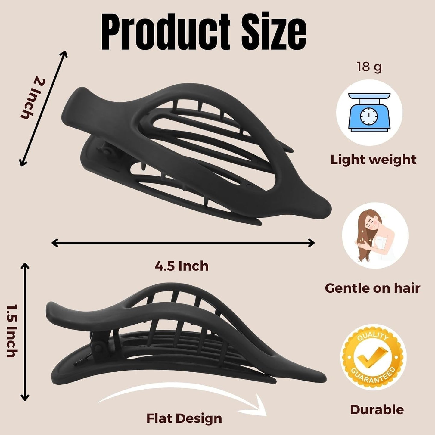 Flat Hair Clips for Women - Matte No Crease Large Claw Clips | Strong Hold Barrettes for Thick & Thin Hair - 8 Pack