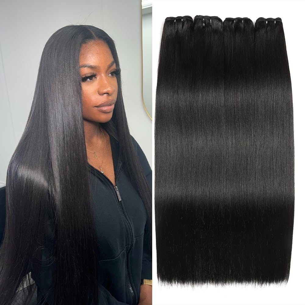 Human Hair Bundles - Straight 14-20 Inch Extensions | No Tangle, No Shedding, Double Weft, Natural Color