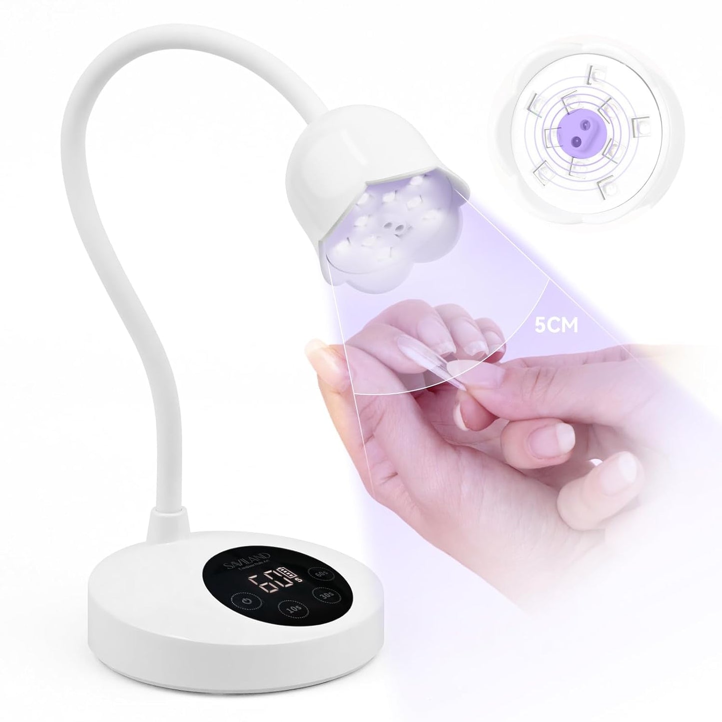 SAVILAND Gooseneck UV Nail Lamp - 12W Gel Light with Touch Switch & 3 Timer Settings | Quick Drying, Adjustable Design