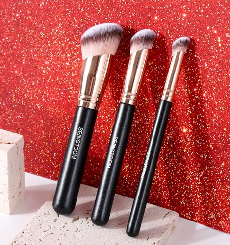 SEINGTOOM Angled Foundation Brush Set - 3Pcs Makeup Brushes