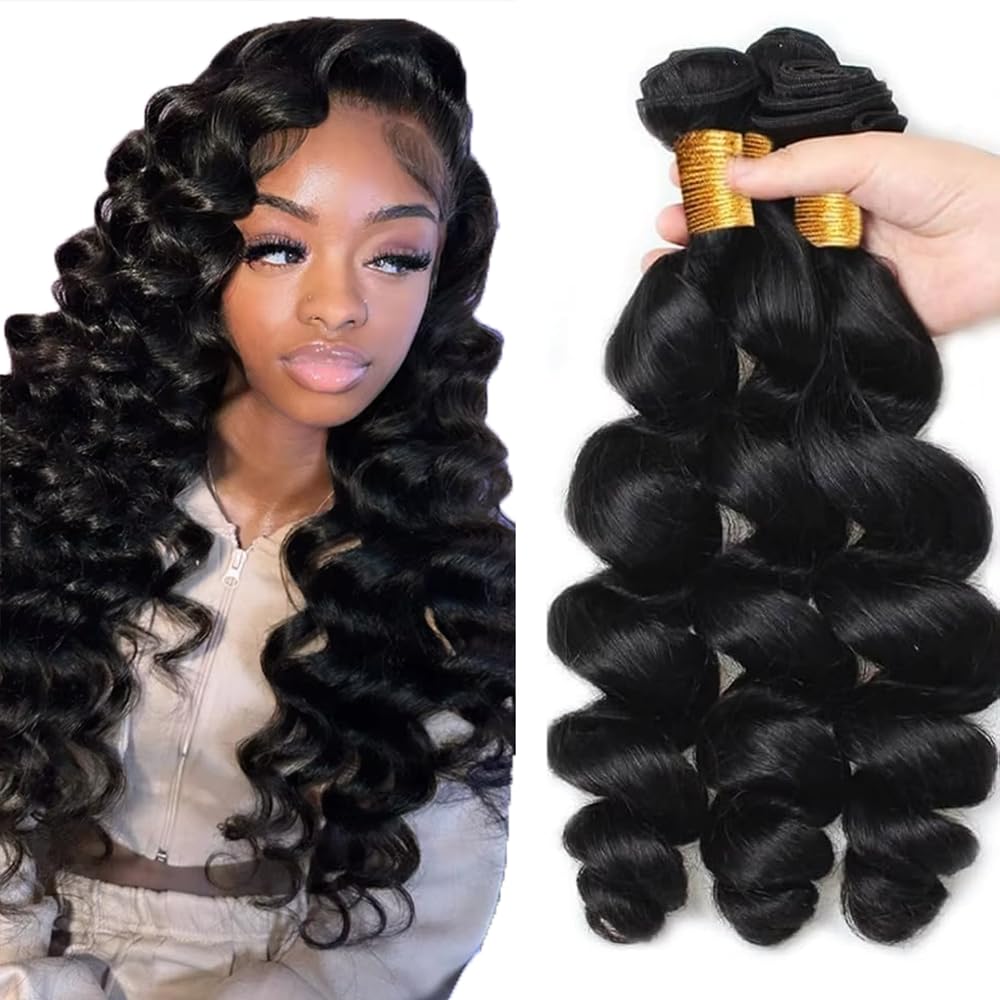 18 18 18 Inch Loose Deep Wave Bundles Human Hair 3 Bundles Brazilian Remy Hair 50 Grams/Bundle #1B Natural Black Color Loose Wave Bundle 10A Grade Unprocessed Virgin Hairs Weaves Extensions