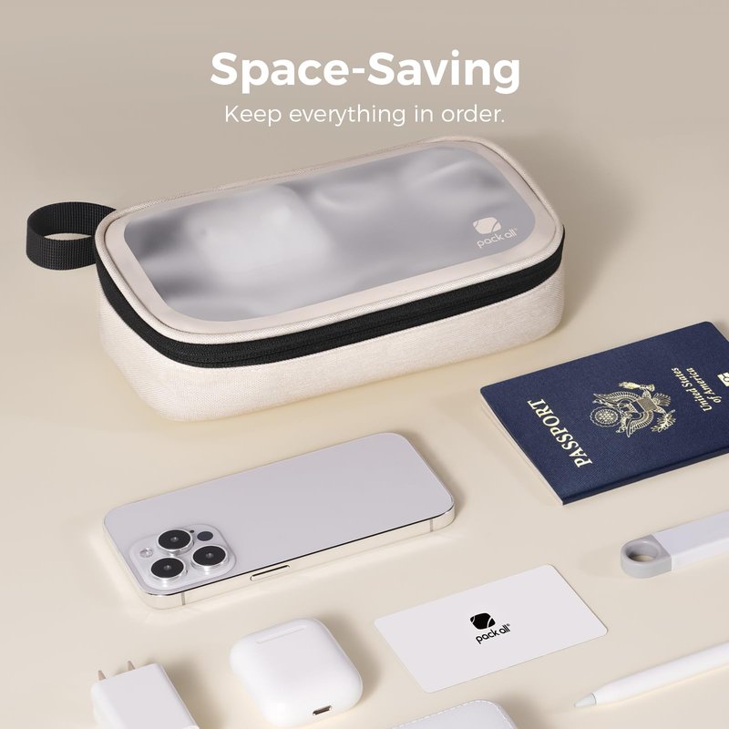pack all Clear Electronic Organizer, TPU Cable Organizer Bag, Compact Cord Travel Organizer for Cables, Chargers, Phones, USB cords, SD Cards (Beige)