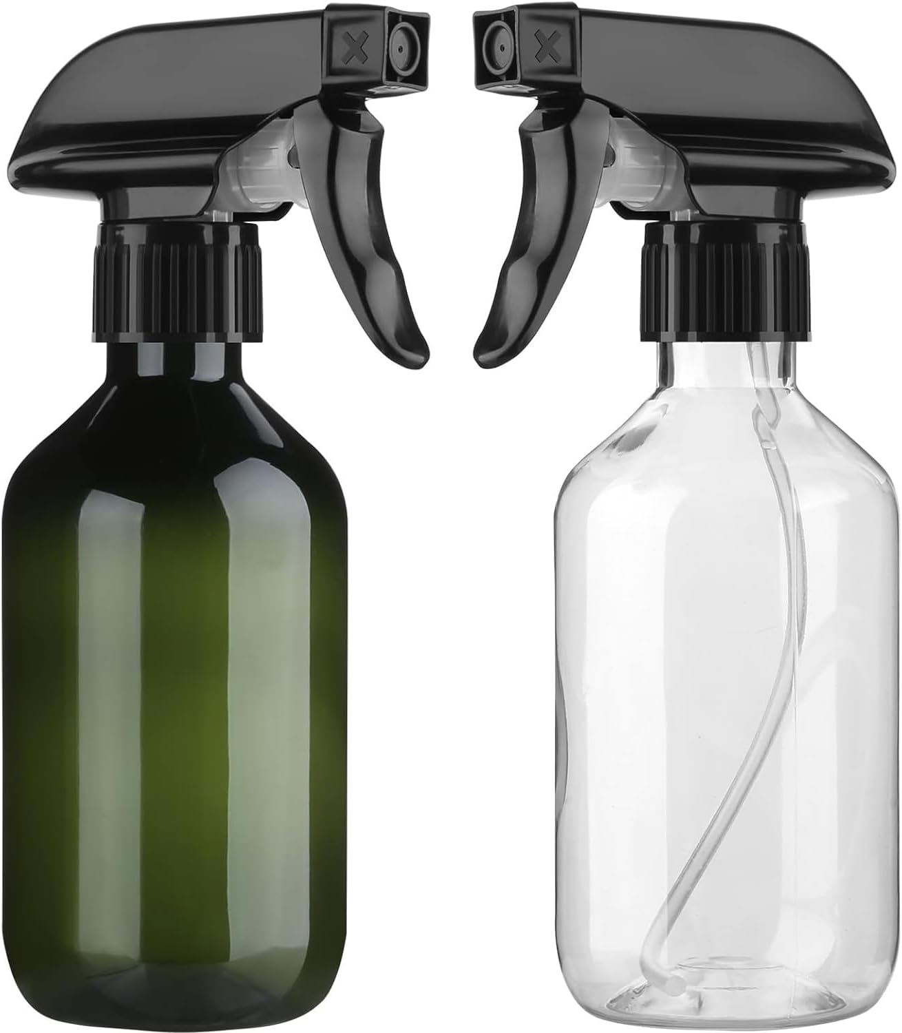 Leakproof Spray Bottles - 2-Pack 300ml/10oz with Adjustable Nozzle for Fine Mist & Jet Stream | Refillable Plastic for Hair, Plants, Cleaning (Clear)