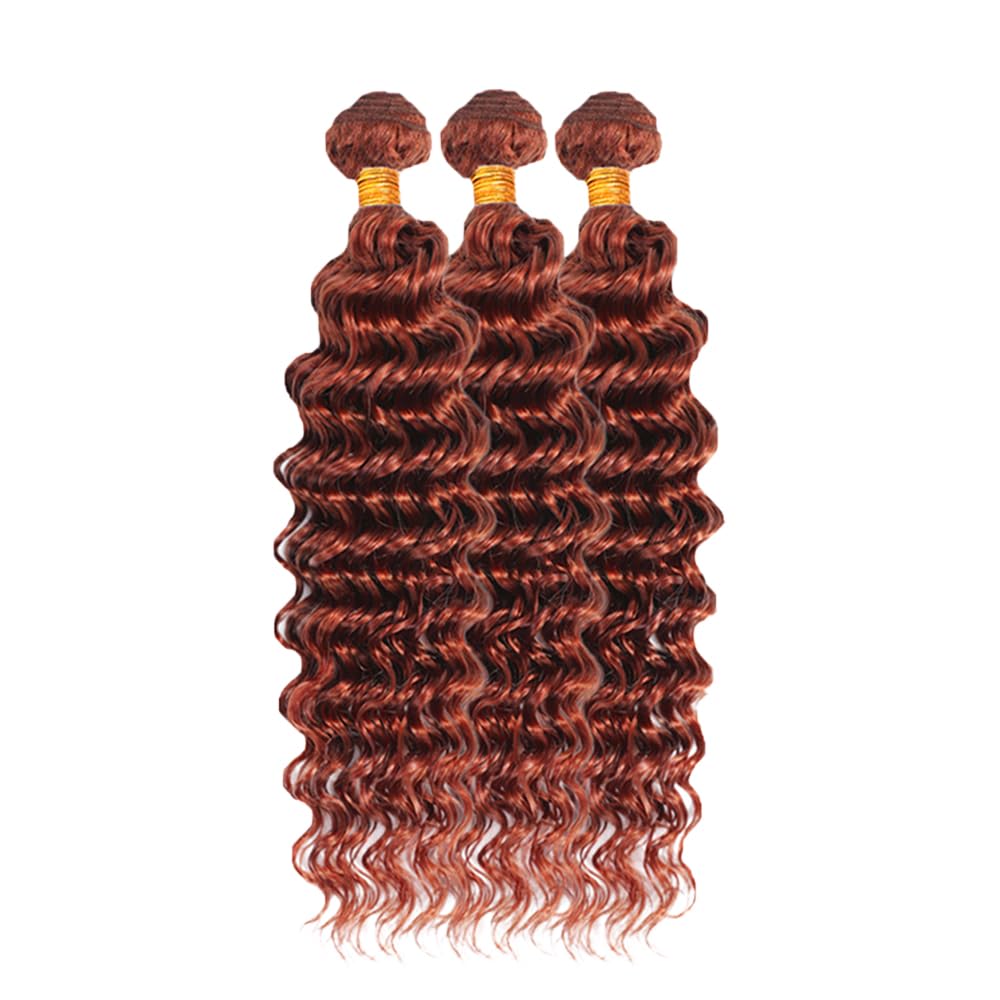 #33 Light Brown Bundles Human Hair Deep Wave Bundles 16 18 20 Inch Brown Unprocessed Brazilian Virgin Hair 3 Bundle 50 Gram Per Bundle Deals Quick Weave Hair Extensions