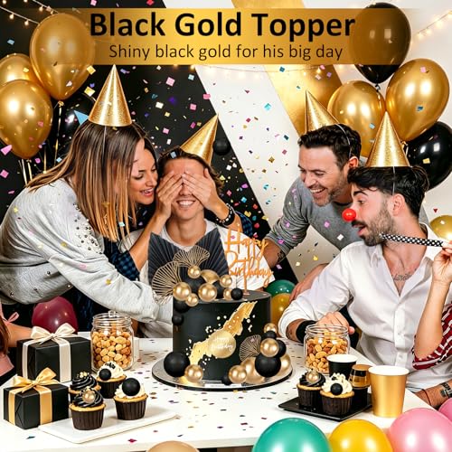 Black Gold Cake Decorations Set for Men’s Birthday Party