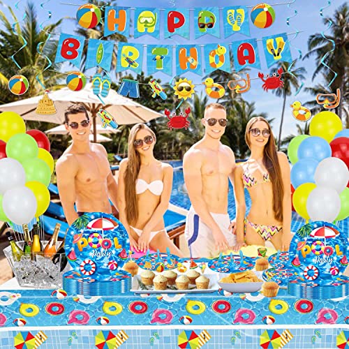50 Pack 7-Inch Pool Party Paper Plates - Summer Beach Decorations