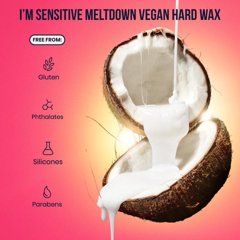 Crybaby Wax I’m Sensitive Meltdown Vegan Hard Wax 6.5oz, Coconut-Infused Stripless Wax for Sensitive Skin, PCOS Facial Hair, Face, Bikini, Underarms & Body