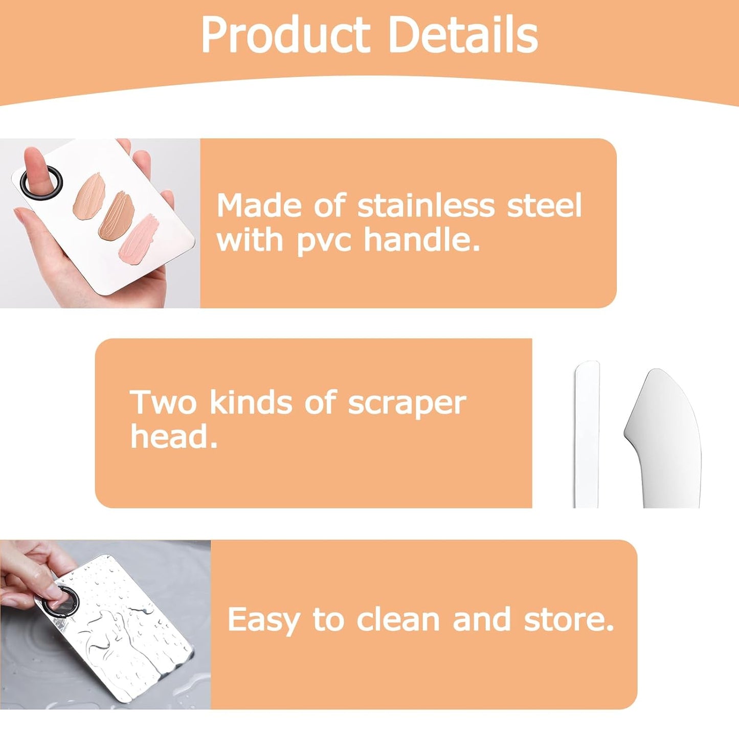 Makeup Foundation Spatula Set - 3 Pcs Stainless Steel Mixing Tools | Cosmetic Scoop & Scraper for Skincare