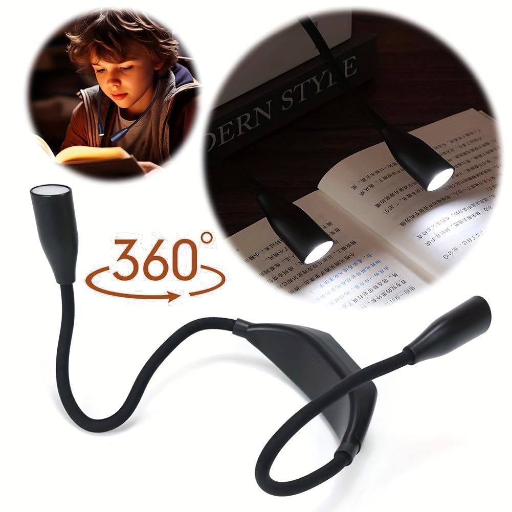 Book Light,LED Neck Reading Lamp, Portable Tri-Color Dimming,Bedtime Book Lamp, Nighttime Travel Lighting, 360° Bendable, Battery-Powered Emergency Light for Reading, Running, Knitting-White